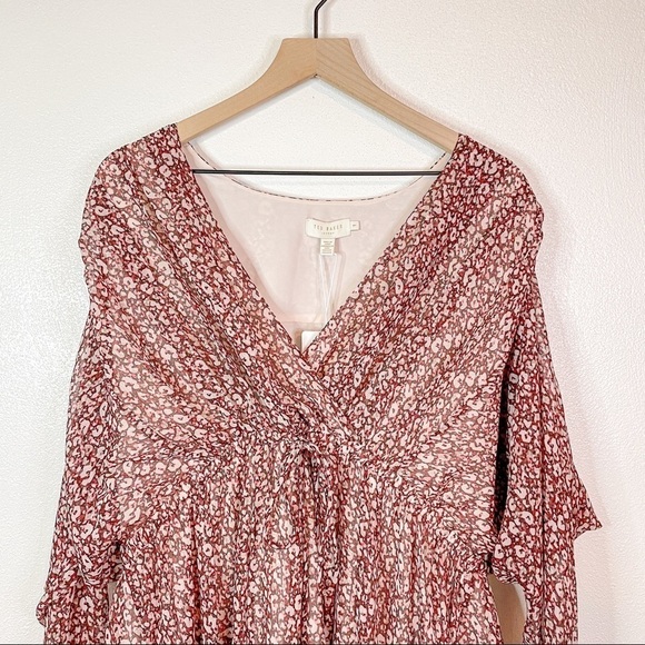 NWT Ted Baker Vallyy Boho Dress Draped Surplice V-Neck Long Sleeve Floral - Picture 5 of 16